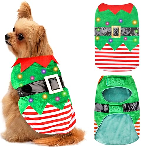 Christmas Dog Pajamas, Winter Warm Cute Holiday Theme Dog Onesie Jumpsuit Stretchy Doggie Sweater Puppy Clothes Outift Xmas Tiny Pet PJS for Small Dogs Cat Apparel (Green, X-Small)