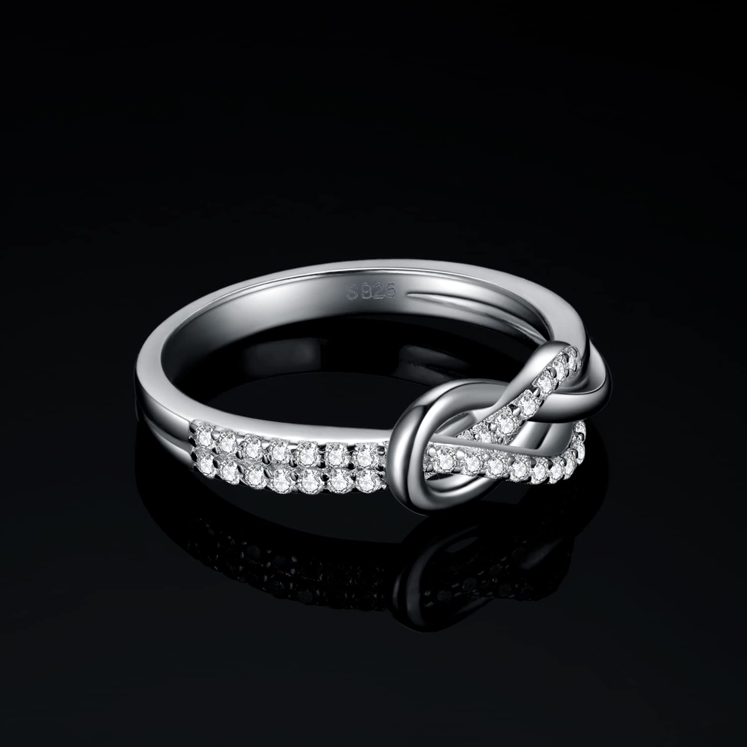 JewelryPalace Infinito Doble Nudo Anillo Plata Mujer Plata de Ley 925, Anillo de Compromiso Sencillo con Circonita Diamante Simulado, Anillos Niña Promesa Elegantes con Piedra, Conjunto Joyas Mujer