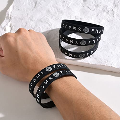 Mealguet 5 Pieces Viking Bracelet For Men : Black Nordic Viking Runes Wristband Bangle Bracelet For Men Women, Silicone Rubber Band Comfort Fit Viking Jewelry,Black #TOP6