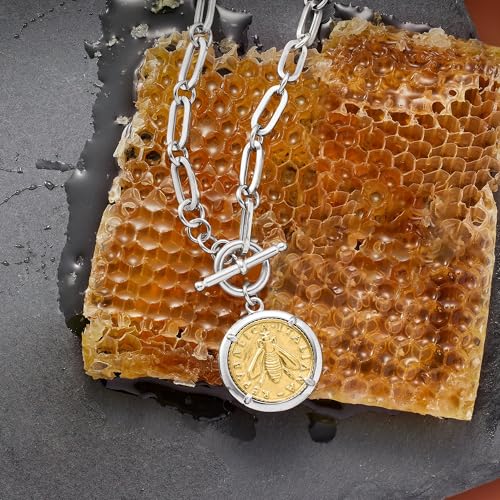 Ross-Simons Italian Sterling Silver and 18kt Gold Over Sterling Replica Bumblebee Lira Coin Paper Clip Link Toggle Necklace4