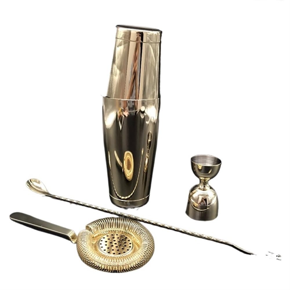 Juego de coctelera, Incluye coctelera, Aparejo, colador y Cuchara, for cócteles, mojitos, Bebidas heladas y Frutas(Gold Set)