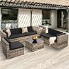 Juego de muebles de patio de 8 piezas KROFEM, juego de conversación modular para exterior | Mimbre tratado con rayos UV, cojines lavables a máquina, asientos para 6, 2 compartimentos de almacenamiento, marco resistente a la oxidación, impermeable, negro 2