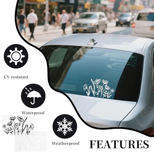 Image of 2 Sheet Wildflowers Boho Car Decal, Floral Car Vinyl Stickers, Bumper Sticker Window Laptop Decal, Plant Lovers Gifts for Mom, 7.8 inch Wide (White+Black)