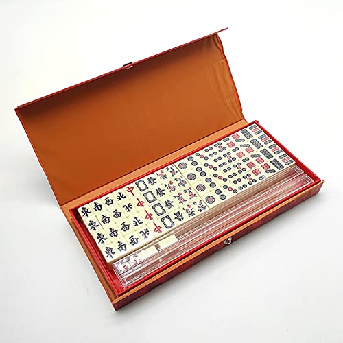 IWUTEFET 144-Tile Standard Edition Mahjong Set with 2 Spare Cards and 2 Dice, Portable Travel Board Game for Travel, Family Gathering