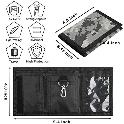 Image of Kids Wallet for Boys Girls Teens Trifold, Canvas Toddler Wallet for Boys, Cute Zipper Wallets Youth with Coin Pocket Card Holders, Novelty Wallets for Childrens Birthday Gifts, Digital green
