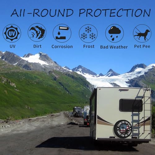 Image of RV Trailer Tire Cover with American Flag - Waterproof, Dustproof, Universal for SUV Truck Travel, 15 Inch