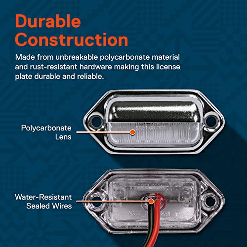 2Pc Trailer Led License Plate Lights [Dot Fmvss 108] [Sae L] [Chrome-Finish] [Surface Mount] [Waterproof] [12V Dc] Courtesy Step License Plate Tag Light For Utv Atv Trailer Truck Rv Boat #TOP1