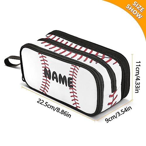 Image of Personalized Baseball Large Capacity Pencil Case Pencil Pouch Pen Box | 3 Compartment Large Storage Pencil Bag for Adults School Office Teen Girl Boy Men Women