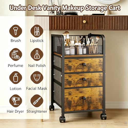 Image of Rolling Makeup Vanity Cart, Makeup Organizer with Drawers, Rolling Makeup Bathroom Storage Cart, Cosmetic Vanity Display Cases Holder for Nail Polish Brush Hair Tool (Black)