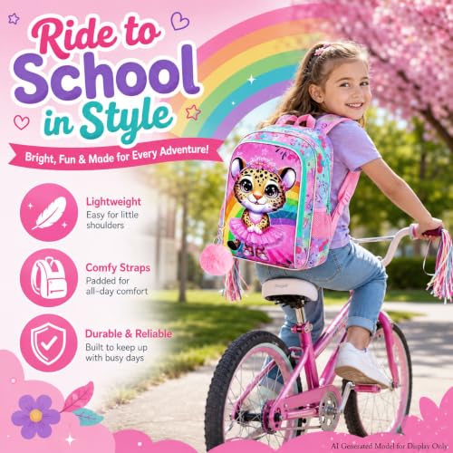 Image of CCJPX 3PCS Ballet Backpack for Girls, 16 Inch Kids Leopard Water Resistant Preschool Bookbags, Cute Elementary Kindergarten School Backpacks and Lunch Box