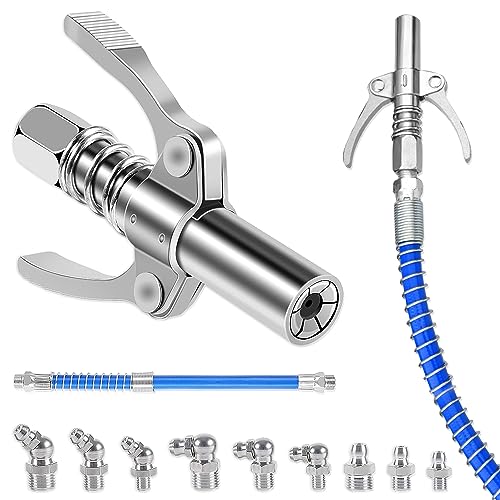 Hevysuo Lot De 2 Pistolets à Graisse Double Poignées Métalliques – Embouts Coupleurs G Avec Tuyau 30 Cm, Argent