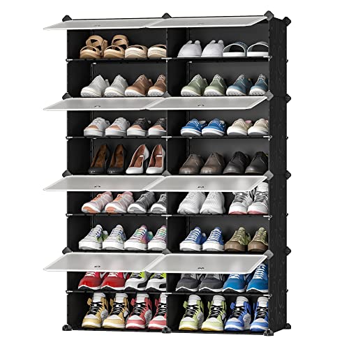 JOISCOPE Gran Zapatero Armario Apilable, Zapatero Entrada Recibidor, DIY Estanteria Zapatos Multifuncional, Material Ecológico Armario Zapatero, Fácil Limpiar Mueble Zapatero, 2 x 8, Lechoso & Negro