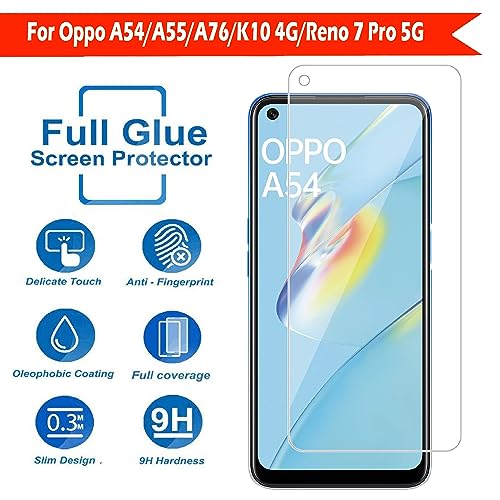 Image of Tempered Glass Screen Protector Compatible for Oppo A54 /A55 /A76 /Reno 7 Pro 5G /K10 4G with Full Screen Coverage; Except Edges and Easy Installation Kit(Transparent), Pack of 1
