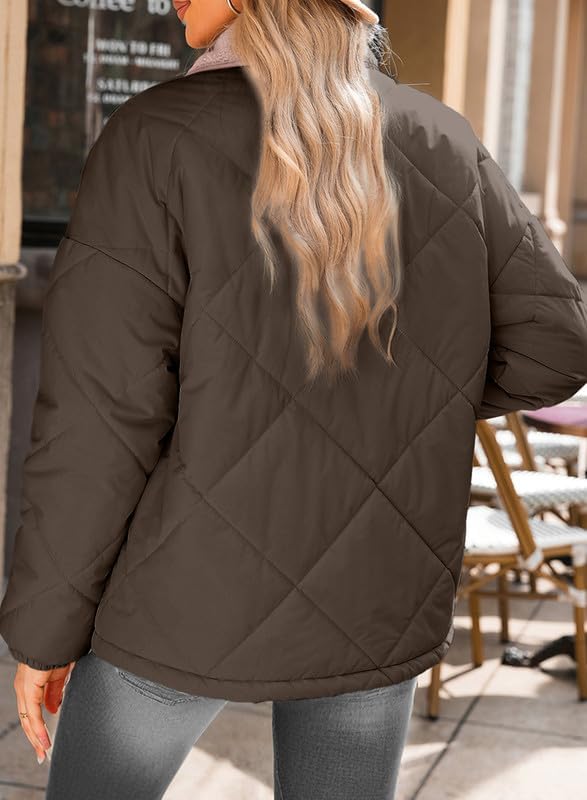 Dokotoo Women's Winter Casual Quilted Jackets Long Sleeve Button Down Puffer Jacket Padded Outerwear Coats - Image 5