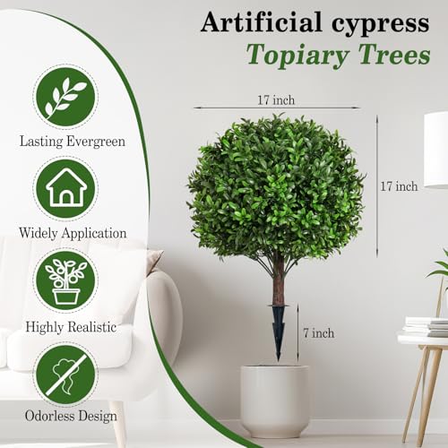 Image of 24 inch Artificial Olive Topiary Ball Tree 2-Pack, UV Resistant Outdoor