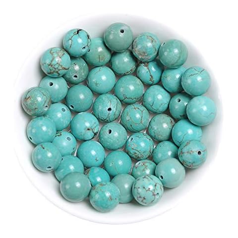 Natural Stone Beads 8mm Natural Turquoise Stone Gemstone Round Loose Beads Crystal Energy Stone Healing Power for Jewelry Making DIY,1 Strand 15" Cover