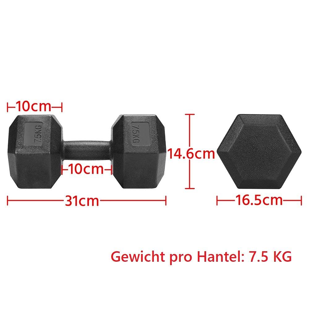 Yaheetech Lot de 2 Haltères Hexagonale chaque 5 kg Paire d'haltères Dumbbell Musculation Fitness Homme et Femme en Fer et PVC Noir - Sport