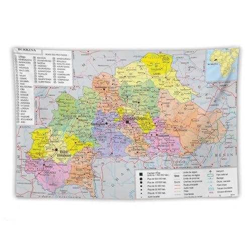 Burkina Faso Map Posters World Map Tapestry Wall Art Print Gift Picture Painting Tapestries Artwork Bedroom Home Decor 60