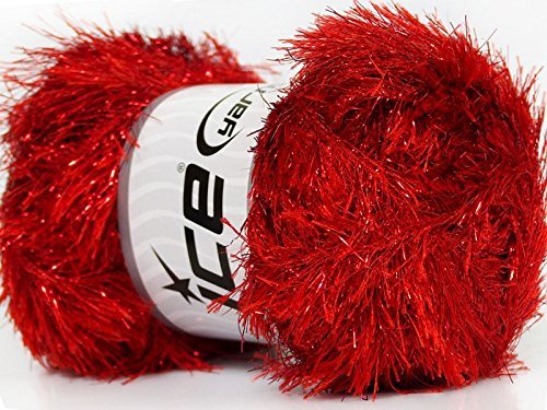 Large 100 Gram Skein Red Eyelash Dazzle Ice Metallic Eyelash Yarn