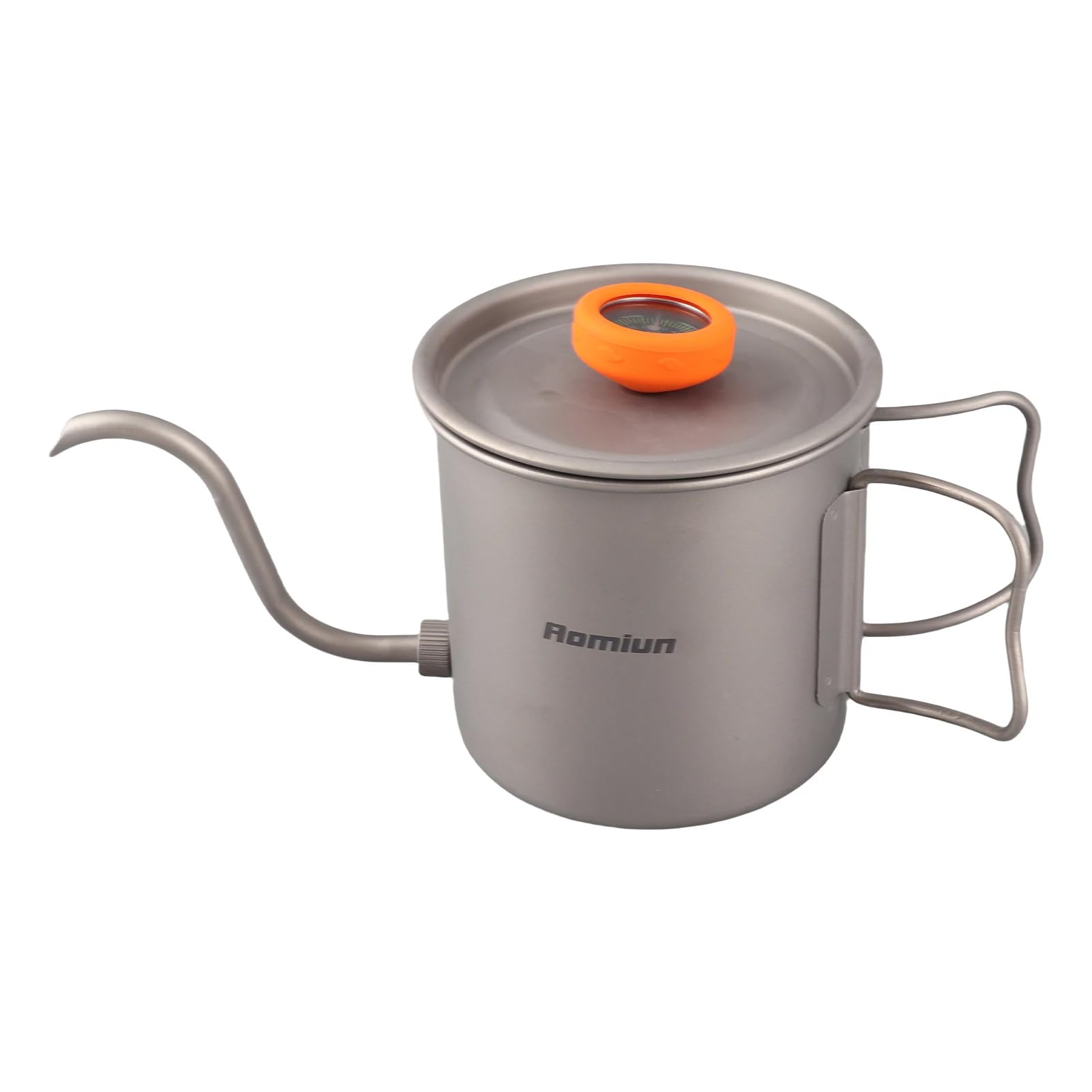 Handbrüh Kaffeekessel, Ti Pour Over Kaffeekessel,Schwanenhals Teekessel mit Thermometer und klappbarem Griff für Camping Wandern Kochen Picknick Outdoor 400ML