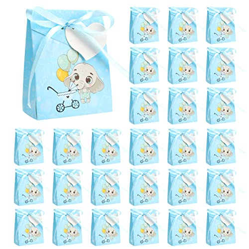 🐘Quantità e dimensioni: Riceverete 50 scatoline portaconfetti battesimo blu + 50 etichette bianche + 1 rotolo di nastro blu da 23M, ogni scatole portaconfetti si piega a 3,2cm*4cm, sufficiente per le vostre piccole esigenze di baby shower, il biglietto a forma di cuore incluso può essere utilizzato per scrivere un messaggio di benedizione.