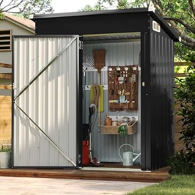 Aoxun 5x3FT Outdoor Shed Metal Storage Shed with Single Slooping Roof Lockable Door Steel Utility Tool Shed Outdoor Storage Garden Shed for Backyard Garden Patio Lawn, Black