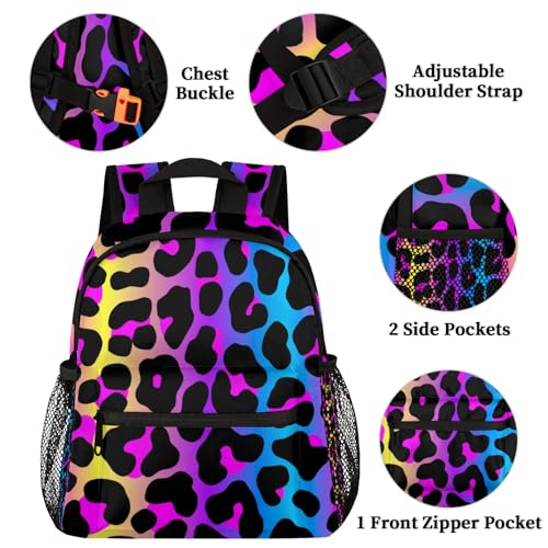 Leopard Rainbow Toddler Backpack for Little Girls Preschool Kindergarten Small Cheetah Backpack Lightweight Bookbag Waterproof Mini Travel PreSchool Student Bookbags2