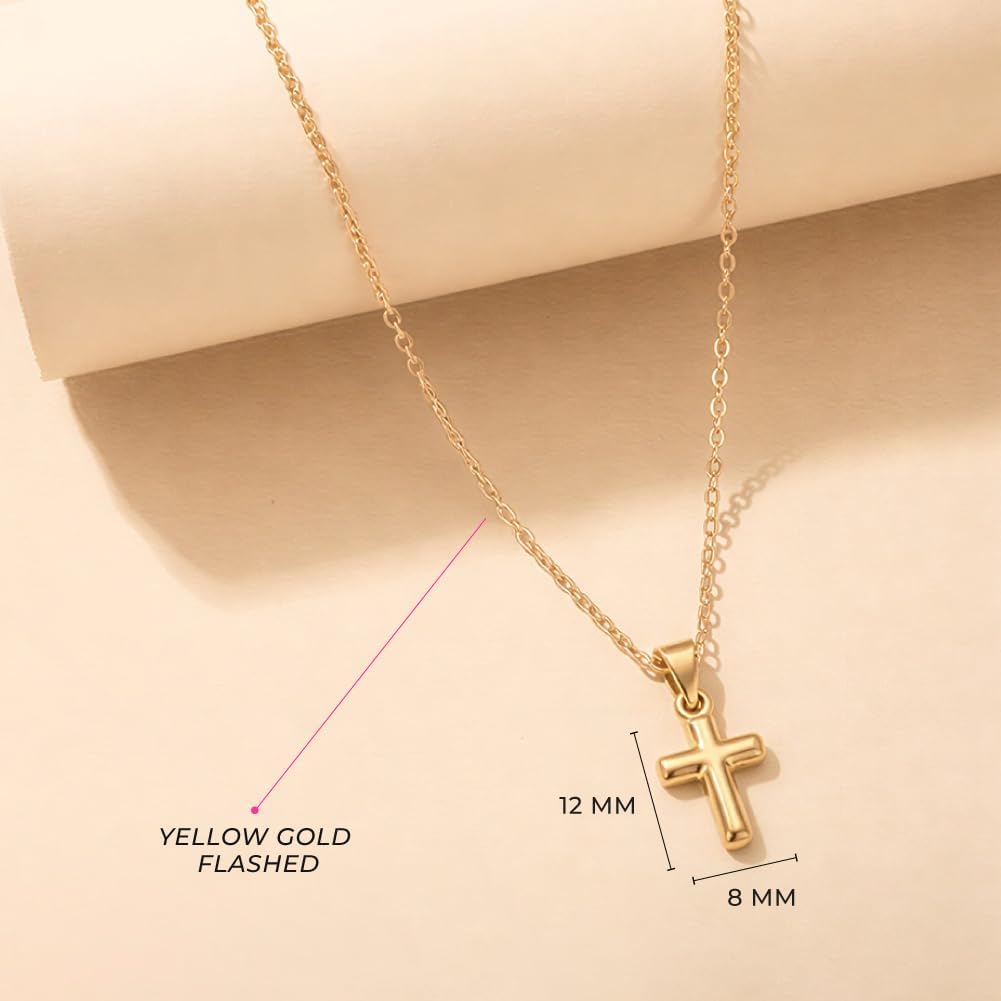 In Season Jewelry Cross Pendant Gold Necklace - Small Catholic Kids Cross Necklace for Girls & Boys - 16 Inch Chain Child-Sized Faith Gold Jewelry - Christian Gifts for Girls, Boys, & Teens