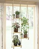 GENTINGBRO Window Plant Shelves Macrame Plant Hanger Floating Shelves Window Sill Shelf for Plants Hanging Plant Stand Indoor Window Plant Holder Boho Decor Living Room Bedroom Wall Decor