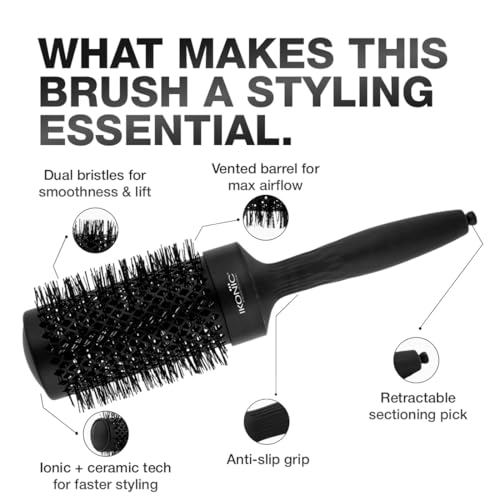 Image of Ikonic Professional Thermal Round Brush with Ionic Technology, Anti Frizz Styling, Straightening, Curling, Volumizing & Waves for Women & Men, Adds Shine, All Hair Types, Salon & Personal Use -TRB 53