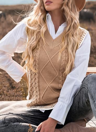 Image of EVALESS Oversized Sweater Vest for Women V Neck Sleeveless Solid Color Loose Pullover Sweater