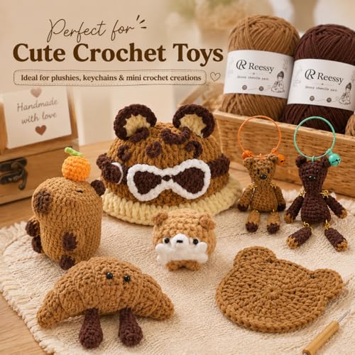 Image of Skinny Chenille Yarn for Crocheting - 12 Pack Soft Matte Fine Chenille, 50g /158yd Each (1896yd Total), CYC #2 Baby Blanket Yarn for Plush Toys, Blankets & Large Projects(Brown Mix)