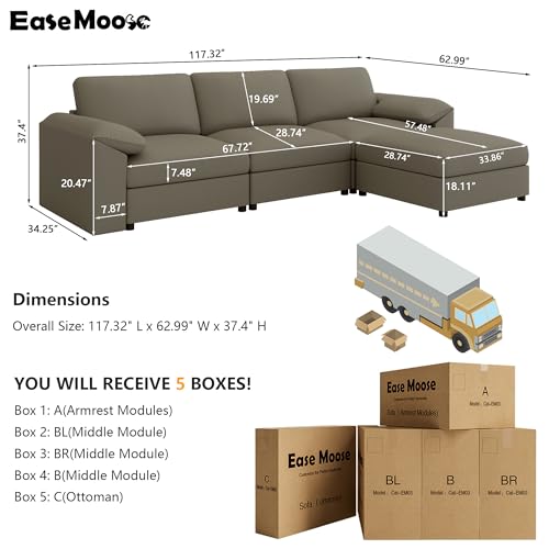 Image of EASE MOOSE Leather Sectional Couch, Oversized Modular Sectional Sofas, Wide Deep Seat Modular Couch, Scratch Resistant Faux Leather Material, L Shaped Sofa for Big Spaces,Light Grey