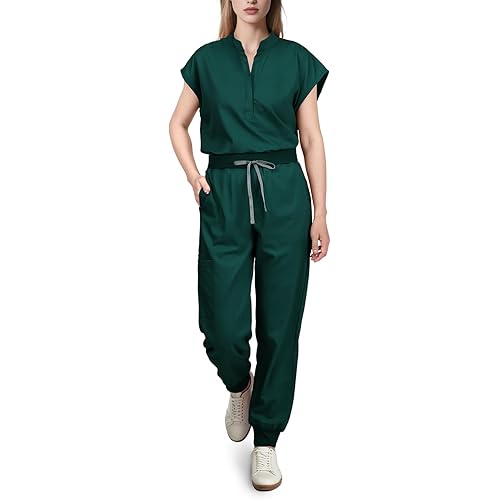 Scrubs for Women Set - with Sleeveless Stand-Up Collar Scrub Top & Jogger Scrub Pants, 8-Pocket Design