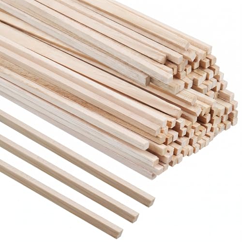 Barsha Space 160 Pcs Balsa Wood Strips 1/8 x 1/8 x 12 Inch Unfinished Soft Wood Sticks for Model Airplane STEM Bridge Building & DIY Crafts (3x3x305mm)