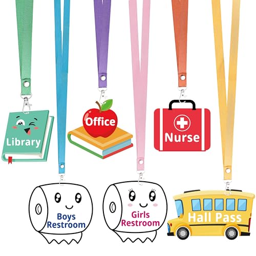 Chambom 6 Sets Hall Passes for Classrooms - Unbreakable Wooden Hall Pass with Breakaway Lanyards for Classroom, School Passes Set with Restroom, Hall, Library, Office, Nurse School Classroom Supplies - Image 8
