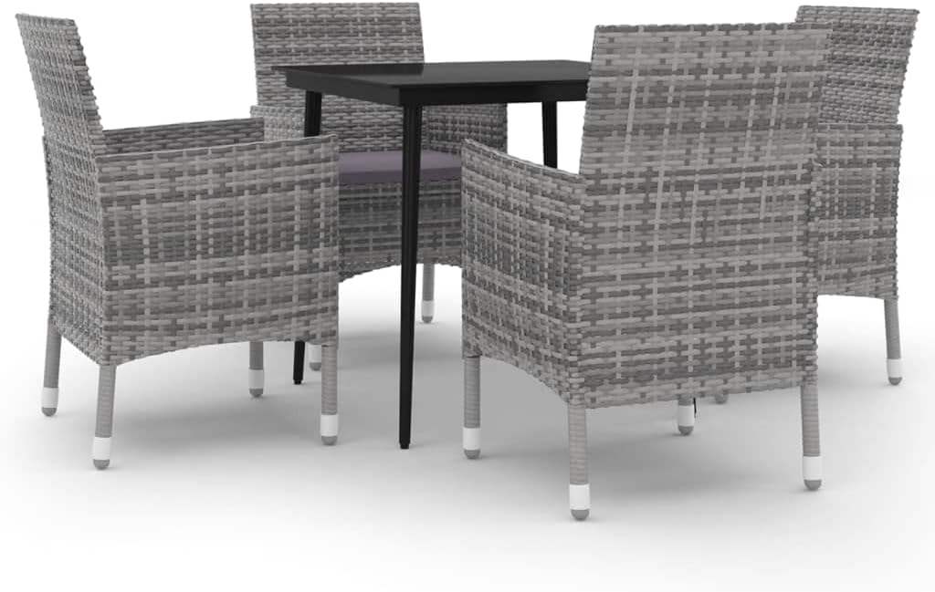 vidaXL Patio Dining Set 5 Piece with Cushions Garden Outdoor Lawn Yard Terrace Balcony Table and Chair Seat Seating Furniture Poly Rattan and Glass