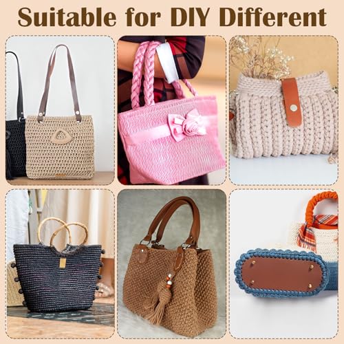 Ouligay 4 Stück Taschenboden zum Häkeln mit 2 Häkelnadeln, 22x10cm Taschenboden, PU Leder, Oval, Vorgestanzt Bag Bases for Crochet, Kunstleder Boden für Tasche Häkeln DIY Stricktaschen Korbflechten