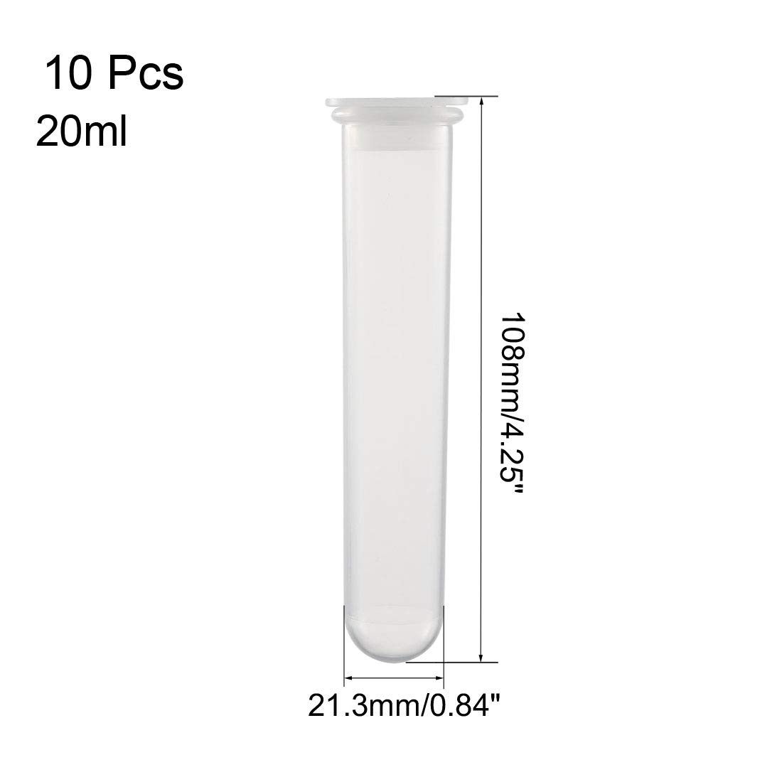 PATIKIL 20ml Plastica Centrifuga Provette con Snap Cappuccio, 10pz Rotondo Fondo Polipropilene Graduato Micro Centrifuga Tubo, Contenitore Contenitore per Laboratorio, Trasparente