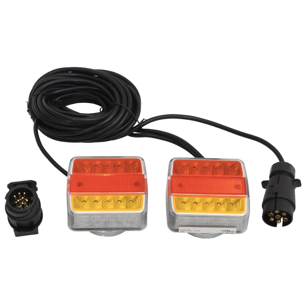 Zestaw 2 lamp tylnych LED z magnesem, oświetlenie przyczepy 12 V, kabel 9 m, wtyczka 7-biegunowa i adapter 7 do 13