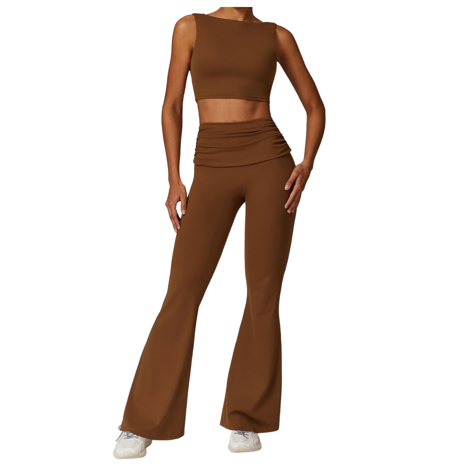 Ensemble Sport Femme Sexy- Ensemble Yoga sans Manches Fitness Gilet Séchage Rapide Coupe Slim Évasé Pantalons Couleur Unie Décontracté Confortable Chic Et Élégants Extérieur Running Tailleurs