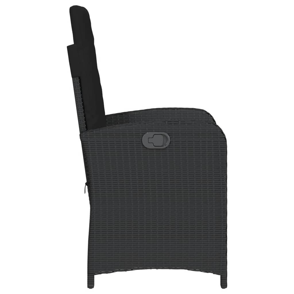 Poltrona pieghevole da giardino in rattan PE, colore nero, con schienale regolabile e cuscini spessi, rivestimento lavabile, telaio in acciaio, max. 110 kg