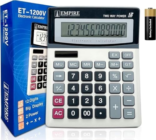 Empire Desk Calculator with Large Key Buttons, 12-Digit Large Eye...