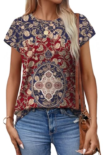 Image of Alaroo Womens Summer Tops Short Sleeve Shirts Crew Neck Cute Trendy Tunic Blouses (S-3XL)