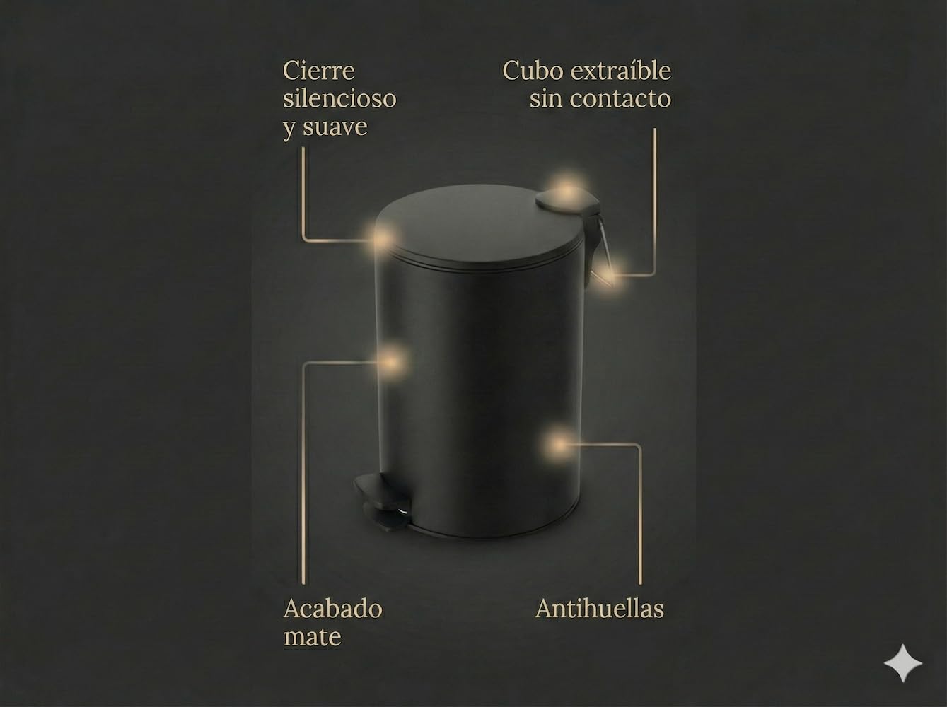 Spirella - Papelera de pedal Adelar - Acero mate - Cierre lento y silencioso - Revestimiento antihuellas - Diseño moderno y elegante - Negro mate - 3 L