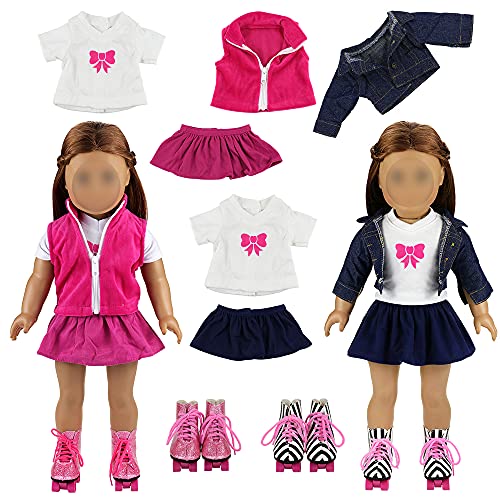 Miunana 2 Sets Kleidung & 2 Schuhe Schlittschuhe für 45-50 cm Puppe 18 Inch Doll Puppen American Girl Doll Stehpuppen…