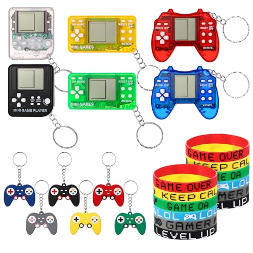 Video Game Party Bag Fillers for Kids, 24 PCS Video Game Favors, Gaming Party Birthday Bags with Gamer Keychains Silicone Bracelet for Kids Boys Birthday Supplies Party Favors Classroom Prizes