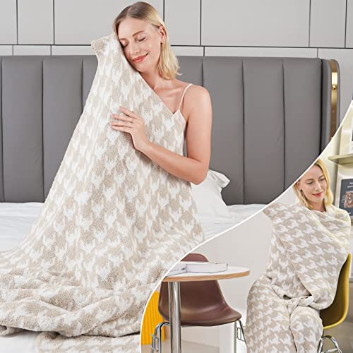Qqp Fleece Throw Blanket For Couch,Soft Cozy Microfiber Reversible Fluffy Houndstooth Throw Blanket,50X60In Blanket For Home Bed Couch.（Camel&White） #TOP5