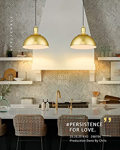 Autelo Gold Pendant Light, 14" Large Pendant Light Fixtures In Gold Metal Finish, 1-Light Adjustable Pendant Lighting For Kitchen Island, Dining Room, H3868 Gd #TOP5