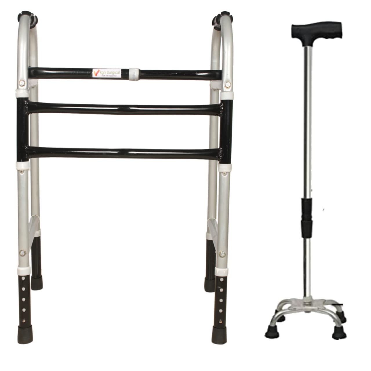 kgn SurgicalPortable Light Weight Height Adjustable Foldable wr 88 Walker for Men Women Adult Patients & Old Age People(black and grey)